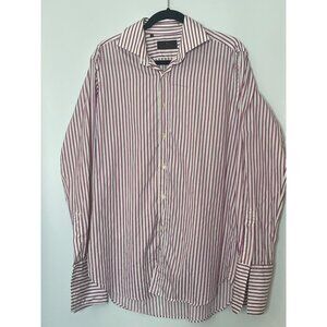 ETRO Milano Men's French Cuff Button Front Dress Shirt Pink White Stripe Size 41